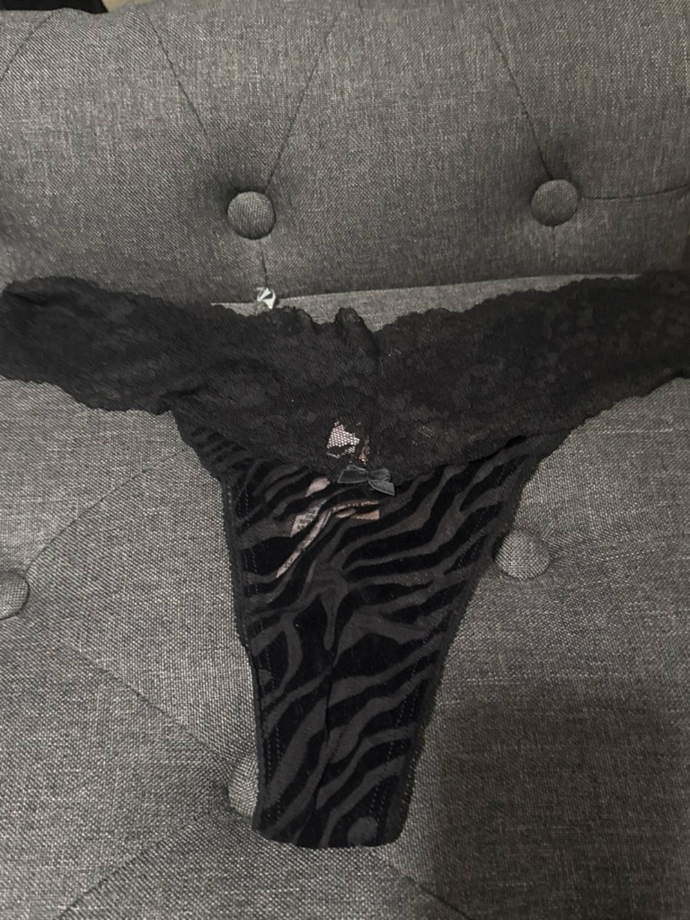 Victoria's Secret Black Lace & Zebra-Print Thong Panty